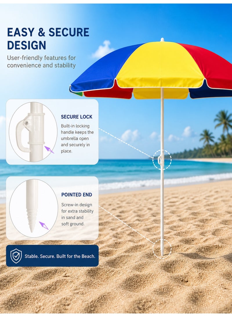 Toshionics Beach Umbrella 200 cm Wide Shade UV Protection Wind Resistant Pointed Pole Lightweight Portable Multicolor for Outdoor Beach Pool Picnic - Image 2