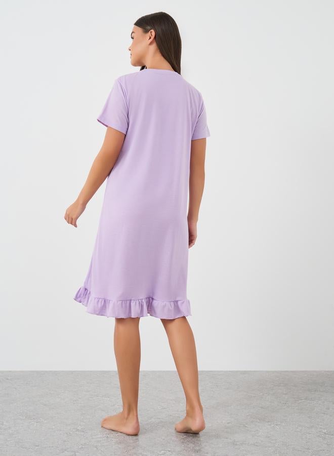 ستايلي تي شيرت نوم بأكمام قصيرة وحافة مكشكشة بطبعة جرافيك ستايلي - Image 4