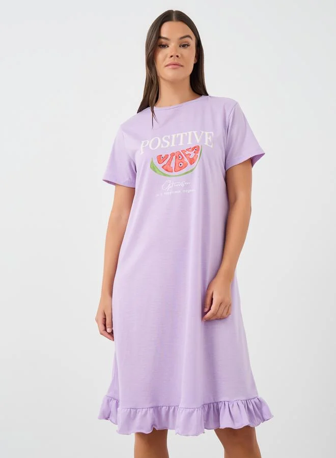 Styli Styli Graphic Print Ruffled Hem Short Sleeve Sleep T-Shirt
