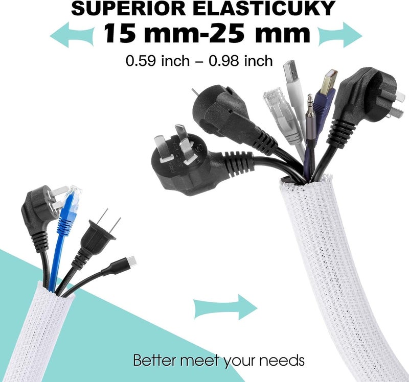 AGPTEK Cable Management Sleeve Cover, 10ft - 1 inch Cord Management System for Desk PC TV Computer Projector Wires Protection and Organization, Home, Theater and Office, White - Image 2