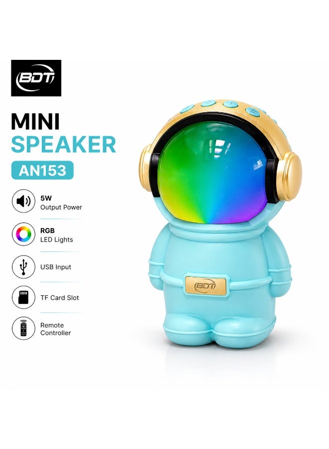 BDT سماعة بلوتوث محمولة BDT موديل AN153 بتصميم رائد فضاء وصوت قوي 5 واط مع إضاءة RGB ودعم USB وTF Card - لبني - Image 1