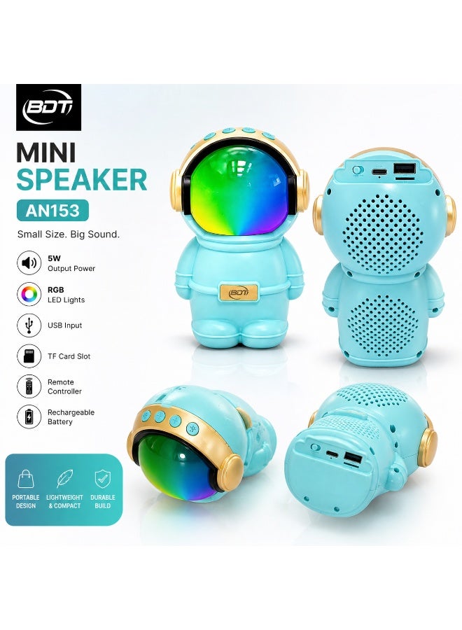 BDT سماعة بلوتوث محمولة BDT موديل AN153 بتصميم رائد فضاء وصوت قوي 5 واط مع إضاءة RGB ودعم USB وTF Card - لبني - Image 2