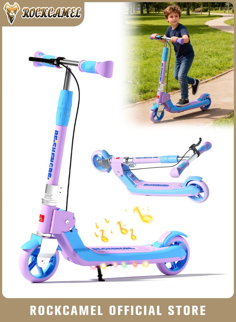 ROCKCAMEL 2-Wheel Kick Scooter, Foldable Lightweight Scooter with Music, LED Lighted Wheels and 5-Level Adjustable Height Handlebars, Dual Braking System, Push Scooter for kids 5-18 Years, Up to 100kg - Image 1