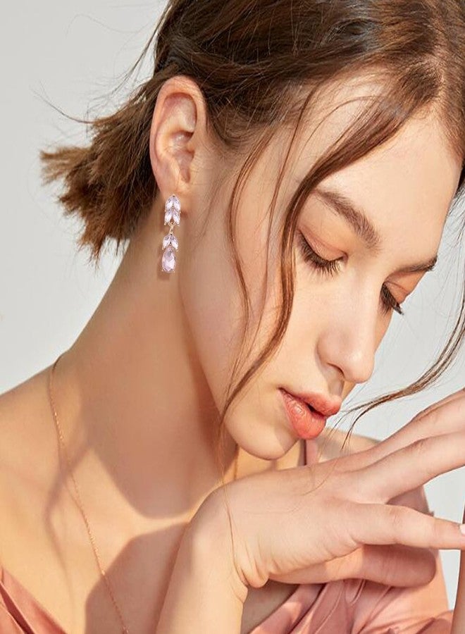 WanBigVa Light Pink Rhinestone Teardrop Dangle Earrings Cute Elegant Crystal Bridal Wedding Earrings for Women Party Prom Dainty Jewelry - Image 2