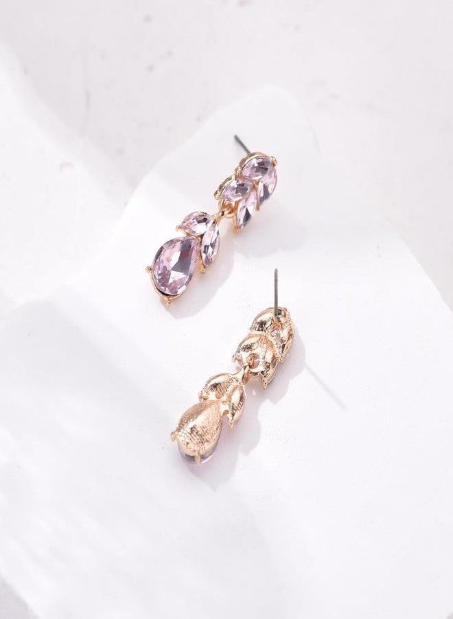 WanBigVa Light Pink Rhinestone Teardrop Dangle Earrings Cute Elegant Crystal Bridal Wedding Earrings for Women Party Prom Dainty Jewelry - Image 4