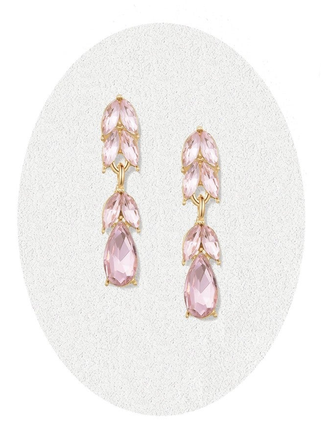 WanBigVa Light Pink Rhinestone Teardrop Dangle Earrings Cute Elegant Crystal Bridal Wedding Earrings for Women Party Prom Dainty Jewelry - Image 1