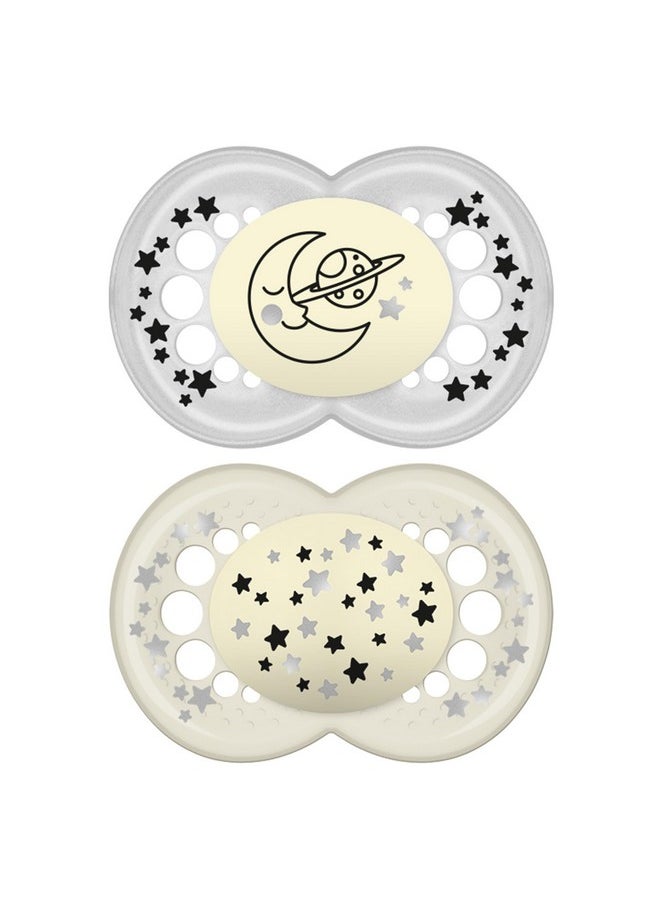 MAM Mam Night Pacifiers (2 Count) Mam Pacifiers 6+ Months Best Pacifier For Breastfed Babies Glow In The Dark Pacifier Baby Unisex Pacifier 616 2 Count (Pack Of 1)  - Image 1