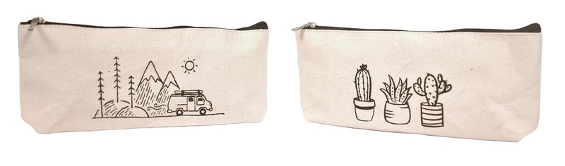 Daffodil Canvas Pencil Pouch for Men & Women - Multipurpose Printed Cosmetic & Paint Brush Pouch (Cactus Car) - Image 1
