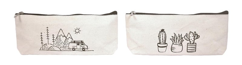 Daffodil Canvas Pencil Pouch for Men & Women - Multipurpose Printed Cosmetic & Paint Brush Pouch (Cactus Car) - Image 3
