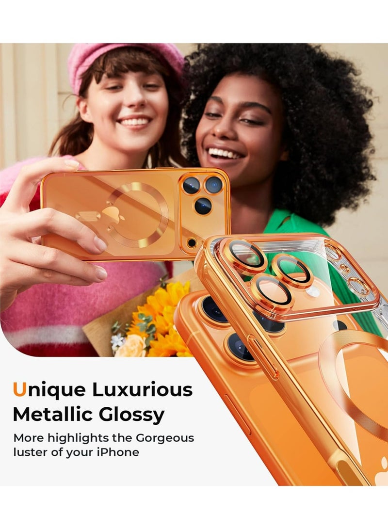 بولوز المغناطيسي لـ iPhone 17 Pro Max Case واضح ، متوافق مع MagSafe ، مدمج في حامي عدسة الكاميرا ، غطاء حالة الهاتف النحيف الناعم لـ iPhone 17Pro Max 6.9 " - البرتقالي - Image 2