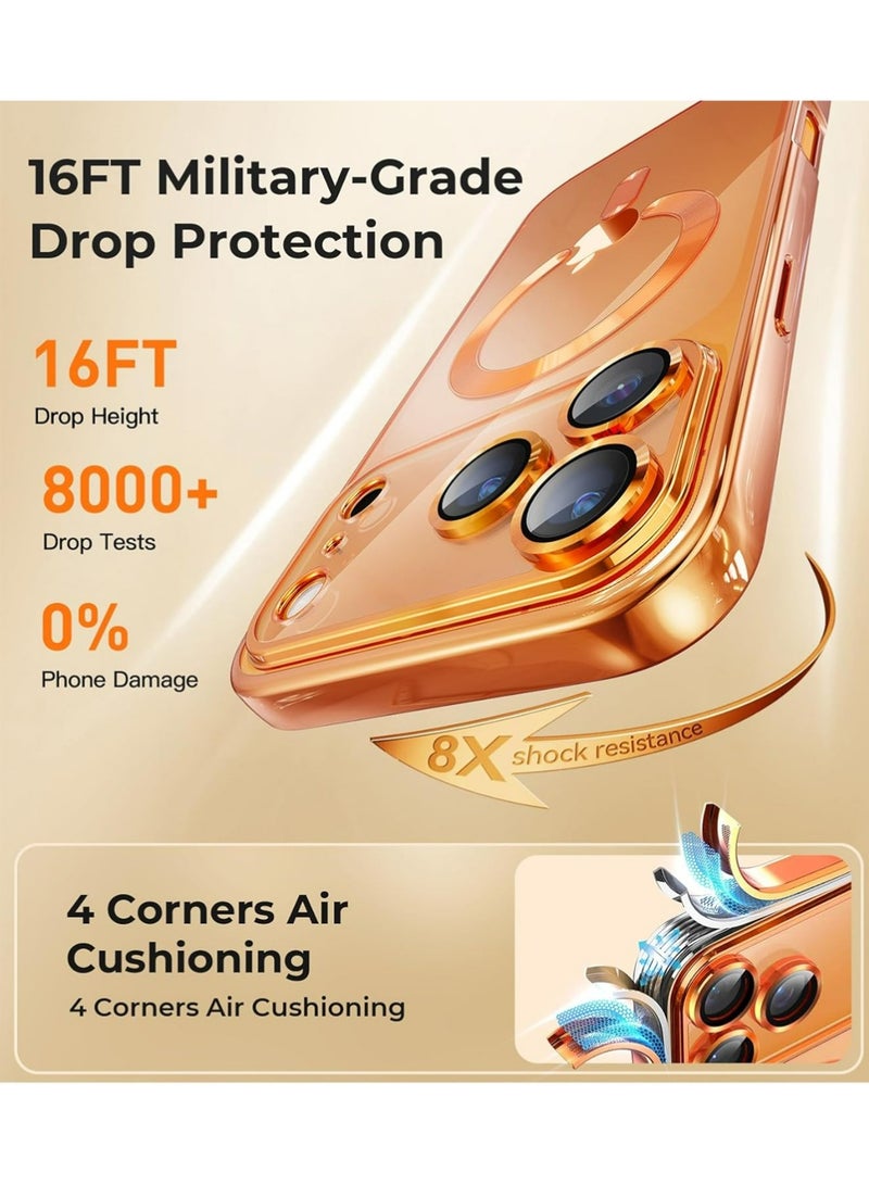 بولوز المغناطيسي لـ iPhone 17 Pro Max Case واضح ، متوافق مع MagSafe ، مدمج في حامي عدسة الكاميرا ، غطاء حالة الهاتف النحيف الناعم لـ iPhone 17Pro Max 6.9 " - البرتقالي - Image 5