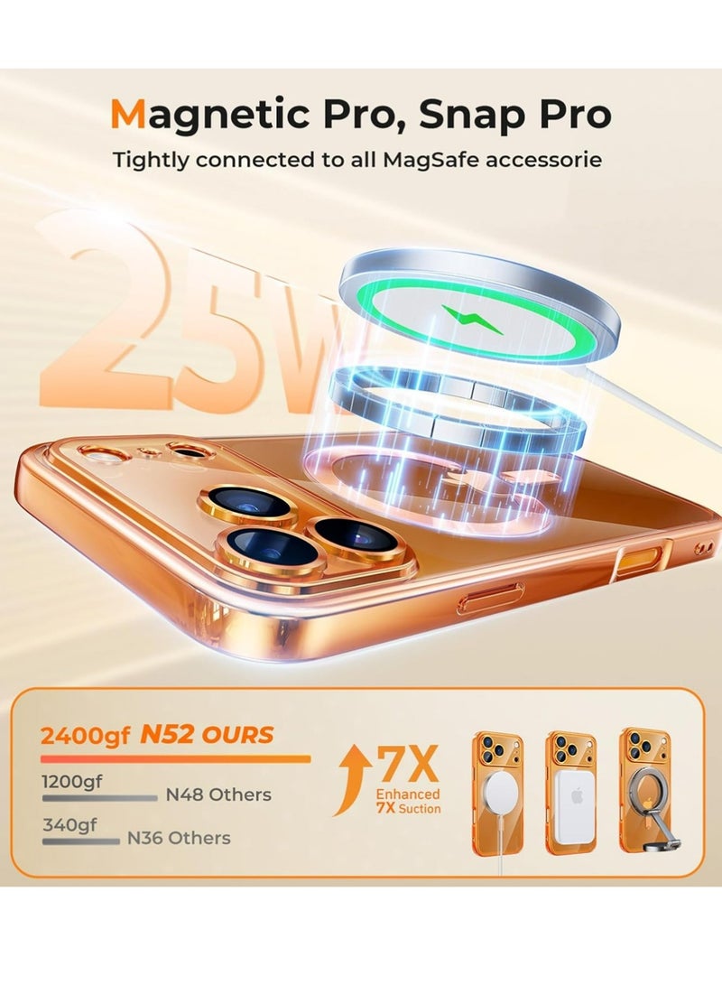 بولوز المغناطيسي لـ iPhone 17 Pro Max Case واضح ، متوافق مع MagSafe ، مدمج في حامي عدسة الكاميرا ، غطاء حالة الهاتف النحيف الناعم لـ iPhone 17Pro Max 6.9 " - البرتقالي - Image 4
