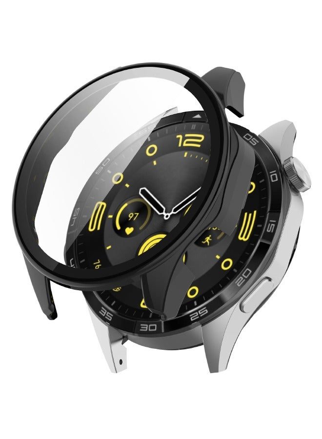 HUAWEI WATCH GT 4 46mm Case with 9H Tempered Glass Screen Protector, Unique Design Hard PC Waterproof Cover, Touch Sensitive Full Coverage Accessories for Huawei Watch GT4 46mm（Black) - Image 1
