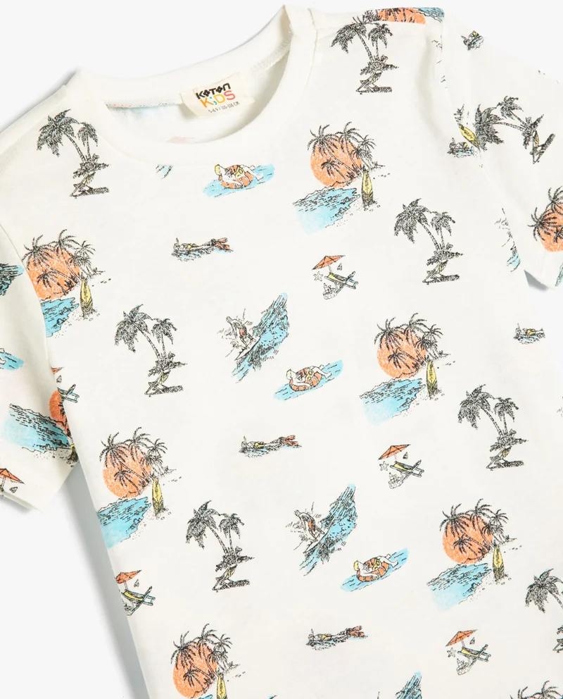 KOTON T-Shirt Short Sleeve Summer Themed Crew Neck Cotton