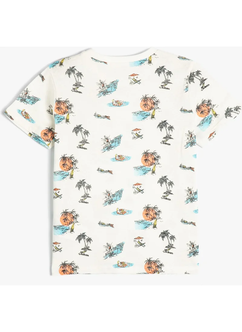 كوتون T-Shirt Short Sleeve Summer Themed Crew Neck Cotton