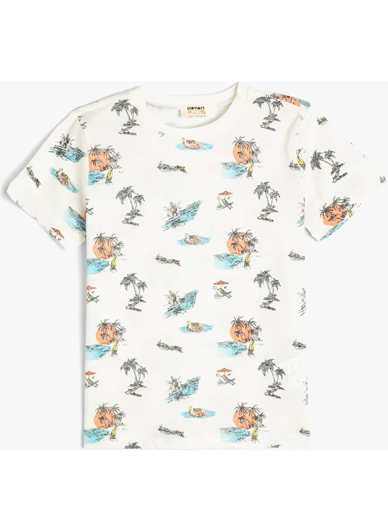 كوتون T-Shirt Short Sleeve Summer Themed Crew Neck Cotton