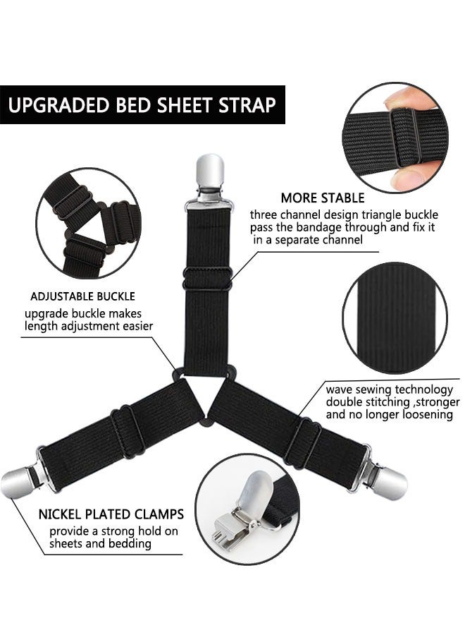 وهاواي 4PCS Bed Sheet Straps, Adjustable Bed Sheet Clips Cover Grippers Holder Mattress Duvet Blanket Fastener Straps Fixing Slip Resistant Belt, Mattress Cover, Fitted Bed Sheets,  Black  - Image 3