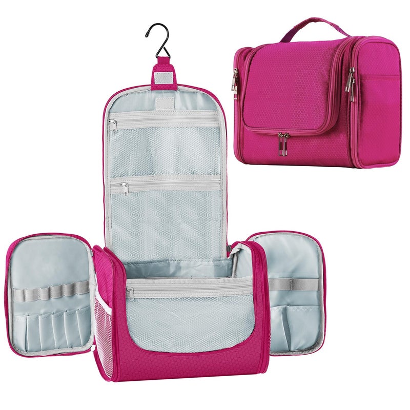 Buruis Large Capacity Waterproof Toiletry Bag For Women  Hanging Toiletry Organizer  11""X 6.2""X 8.8""  Fushcia - Image 1
