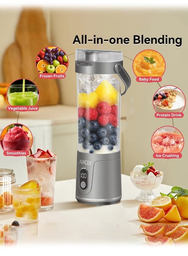 أوبتيكو خلاط محمول 600 مل، خلاط عصارة وعصائر سموثي قابل لإعادة الشحن، كوب عصارة شخصي صغير الحجم للسفر للمخفوقات والعصائر الطازجة والتنظيف الذاتي، غطاء مانع للتسرب، عرض ذكي للوقت، 12 شفرة، مع مزج قوي - Image 3