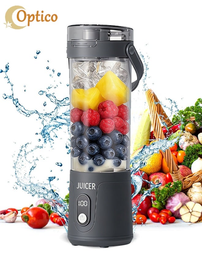 أوبتيكو خلاط محمول 600 مل، خلاط عصارة وعصائر سموثي قابل لإعادة الشحن، كوب عصارة شخصي صغير الحجم للسفر للمخفوقات والعصائر الطازجة والتنظيف الذاتي، غطاء مانع للتسرب، عرض ذكي للوقت، 12 شفرة، مع مزج قوي - Image 1