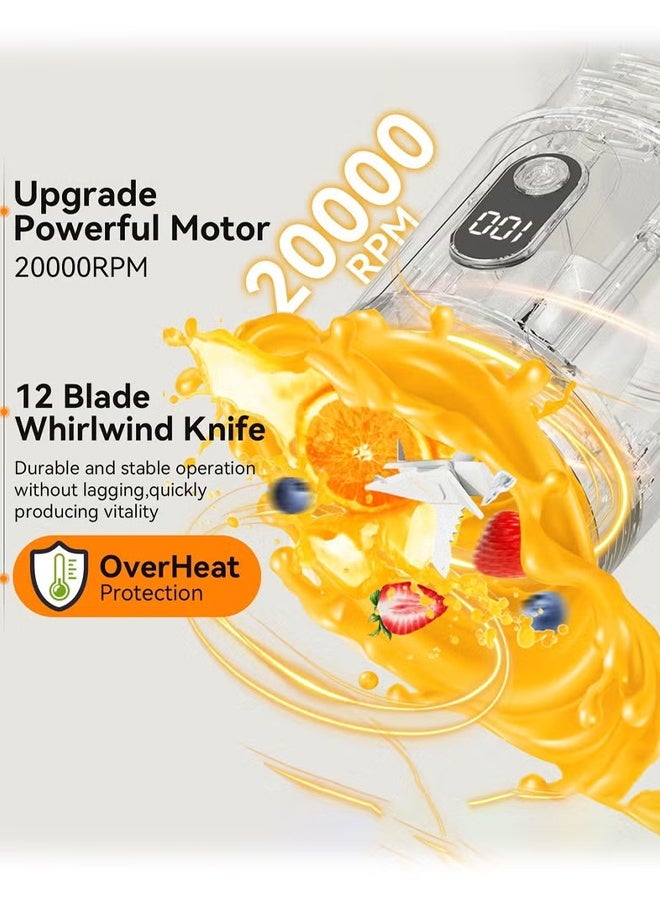 أوبتيكو خلاط محمول 600 مل، خلاط عصارة وعصائر سموثي قابل لإعادة الشحن، كوب عصارة شخصي صغير الحجم للسفر للمخفوقات والعصائر الطازجة والتنظيف الذاتي، غطاء مانع للتسرب، عرض ذكي للوقت، 12 شفرة، مع مزج قوي - Image 4