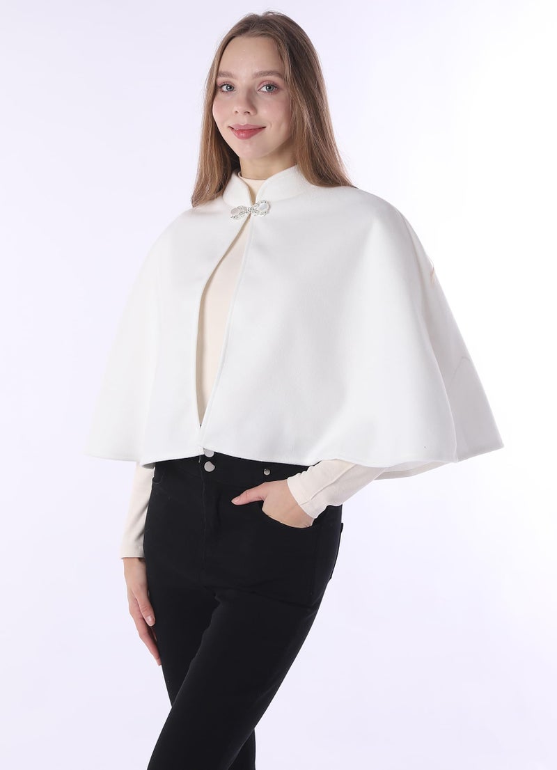 Baoqiya Wool Blend Capelet Capes Hooded Warm Poncho Bridal Stole Cape shawl for women (Ivory) - Image 4