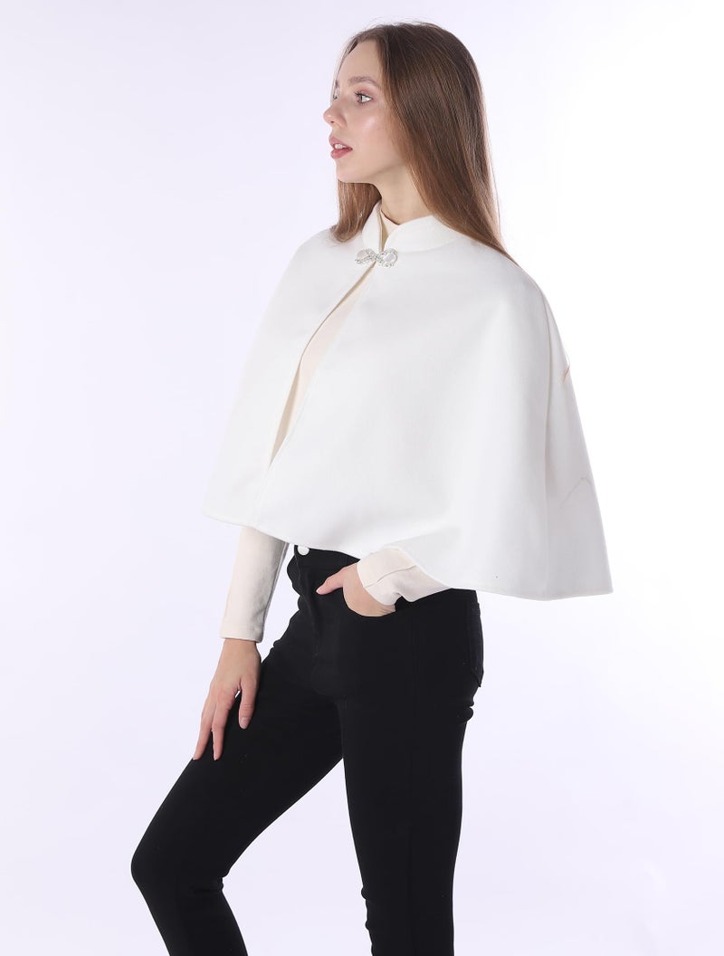 Baoqiya Wool Blend Capelet Capes Hooded Warm Poncho Bridal Stole Cape shawl for women (Ivory) - Image 5