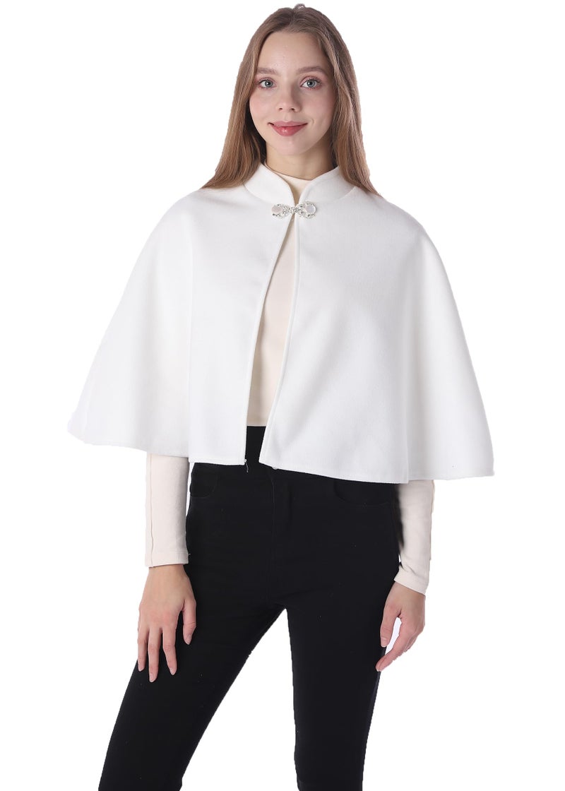 Baoqiya Wool Blend Capelet Capes Hooded Warm Poncho Bridal Stole Cape shawl for women (Ivory) - Image 1