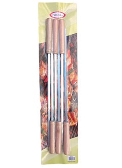 PAMCHAL 6-Piece Stainless Steel BBQ Skewers Round With Wooden Handle For Making Kabab  - Image 1