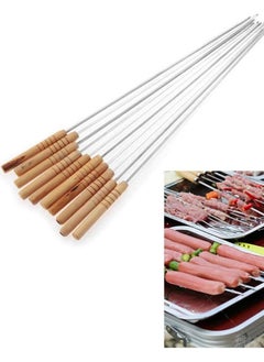 PAMCHAL 6-Piece Stainless Steel BBQ Skewers Round With Wooden Handle For Making Kabab  - Image 3
