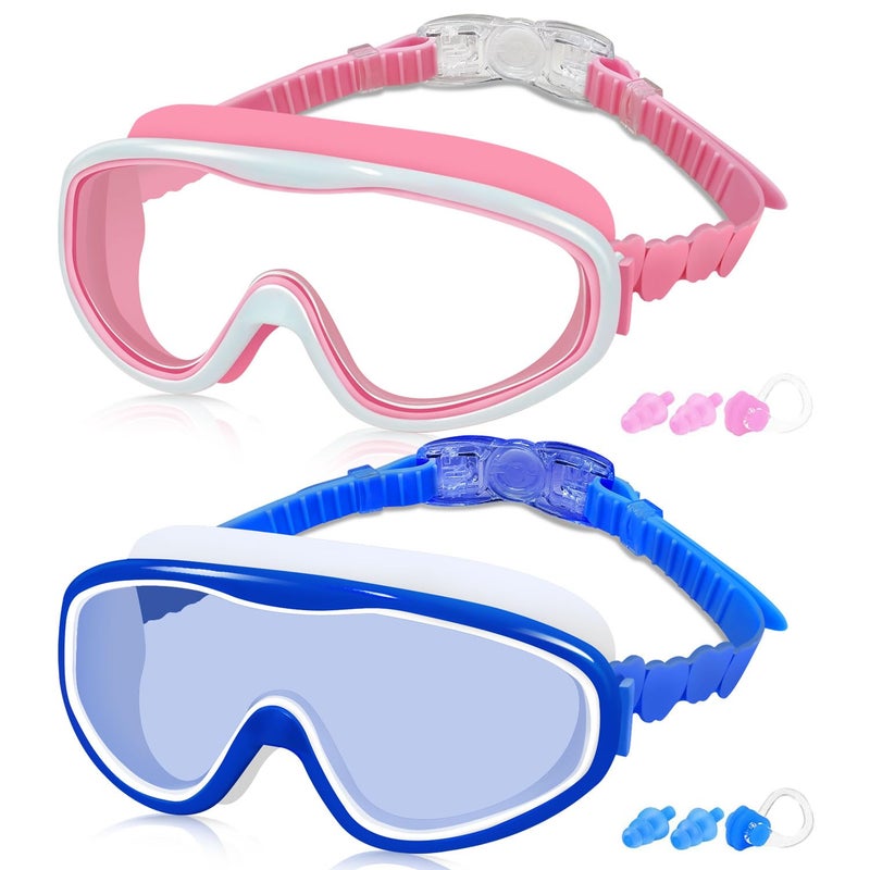 COOLOO Kids Swim Goggles for Age 3-15, 2 Pack Kids Goggles for Swimming with Nose Cover, No Leaking, Anti-Fog, Waterproof - Image 1