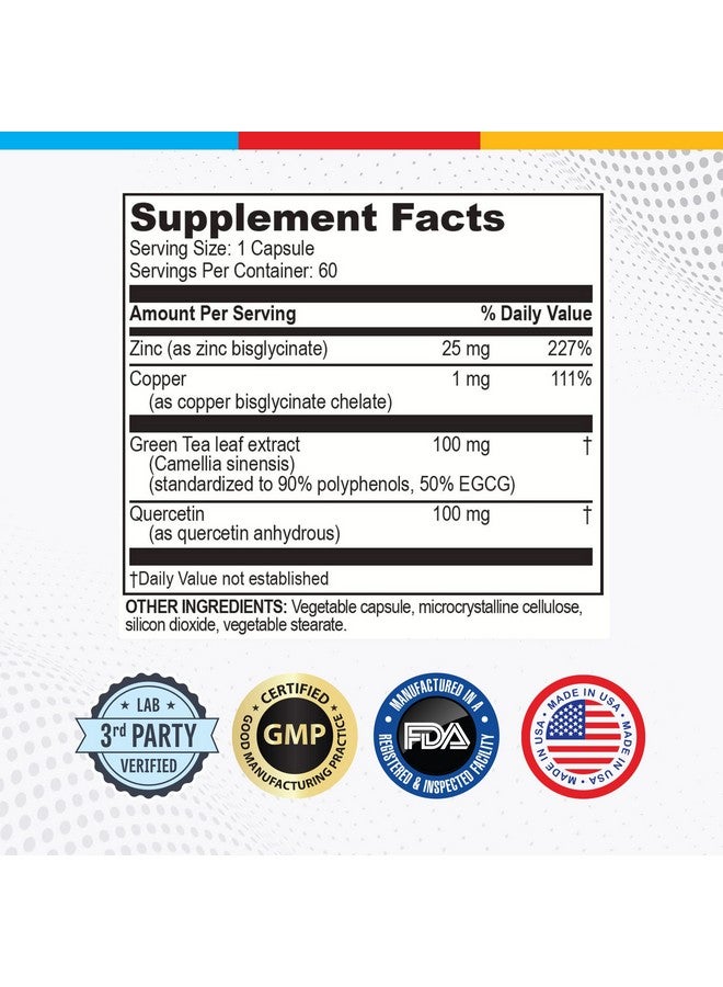 Brain-Bean Brain Basics Opti Zinc Plus - Zinc Supplement with Quercetin, EGCG, and Copper. Immune Support Formula - 60 Tablets - Image 3