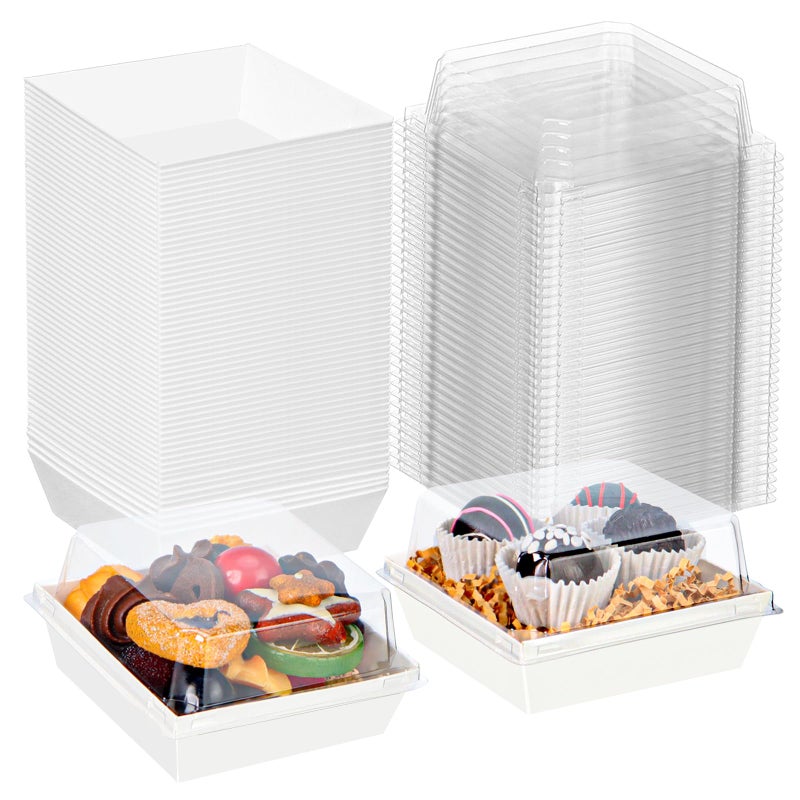 TEMLQPACK 100Pack 4 Inches Charcuterie Boxes with Clear Lids - Bakery, Chocolate Covered Strawberries, Mini Cake, Pie Boxes - Perfect for Christmas, Valentine's, Halloween - Image 1