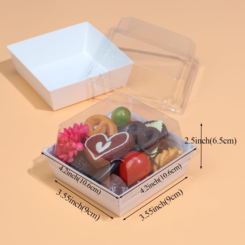 TEMLQPACK 100Pack 4 Inches Charcuterie Boxes with Clear Lids - Bakery, Chocolate Covered Strawberries, Mini Cake, Pie Boxes - Perfect for Christmas, Valentine's, Halloween - Image 3