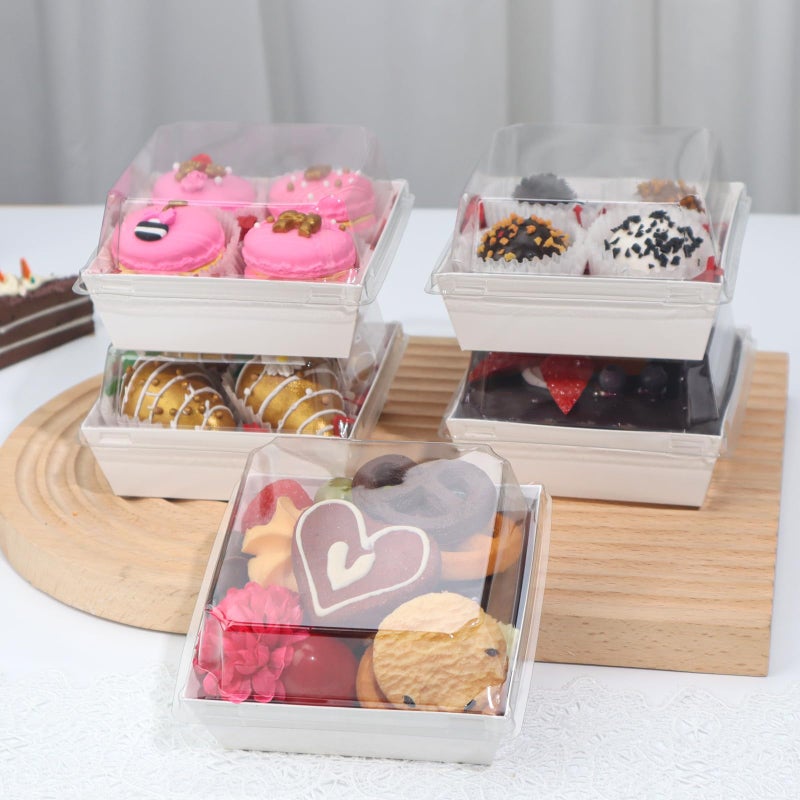 TEMLQPACK 100Pack 4 Inches Charcuterie Boxes with Clear Lids - Bakery, Chocolate Covered Strawberries, Mini Cake, Pie Boxes - Perfect for Christmas, Valentine's, Halloween - Image 2