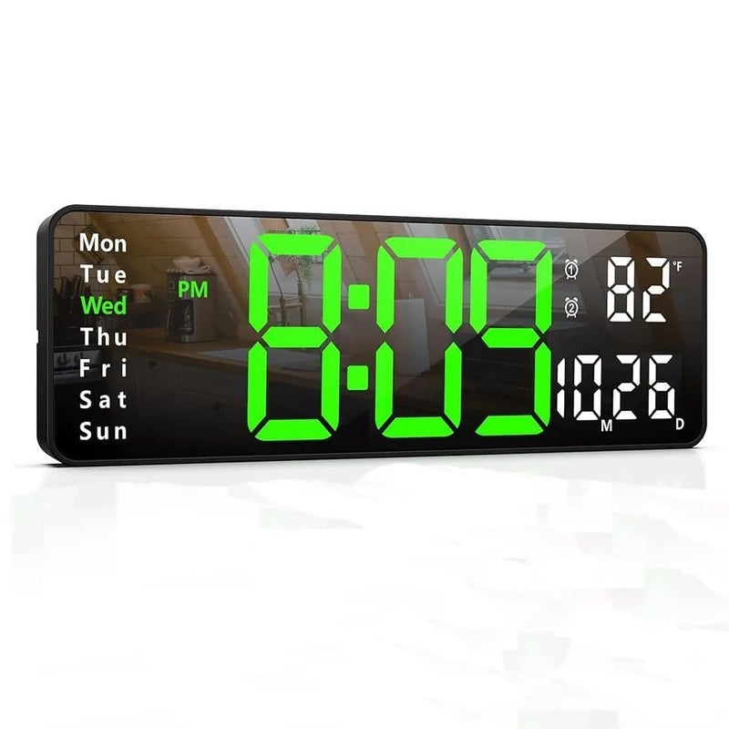 Astrometric 15-Inch Digital Wall Clock with Large LED Display – Remote Control, Auto-Dimming, Night Light, Date, Day, Temperature, DST Function – Ideal for Living Room, Bedroom (Green & White) - Image 1