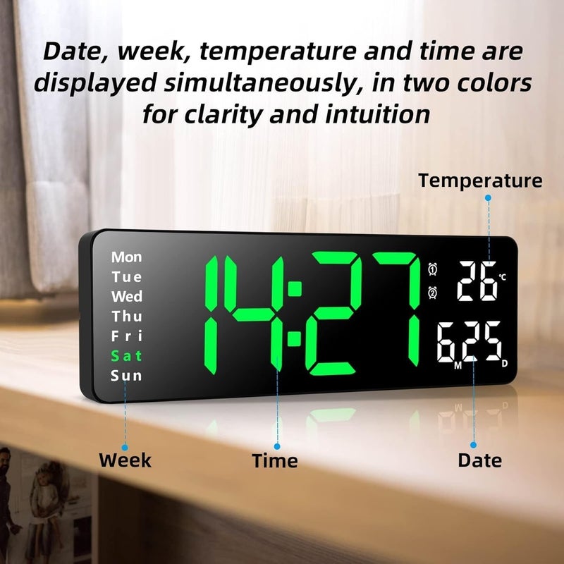 Astrometric 15-Inch Digital Wall Clock with Large LED Display – Remote Control, Auto-Dimming, Night Light, Date, Day, Temperature, DST Function – Ideal for Living Room, Bedroom (Green & White) - Image 5