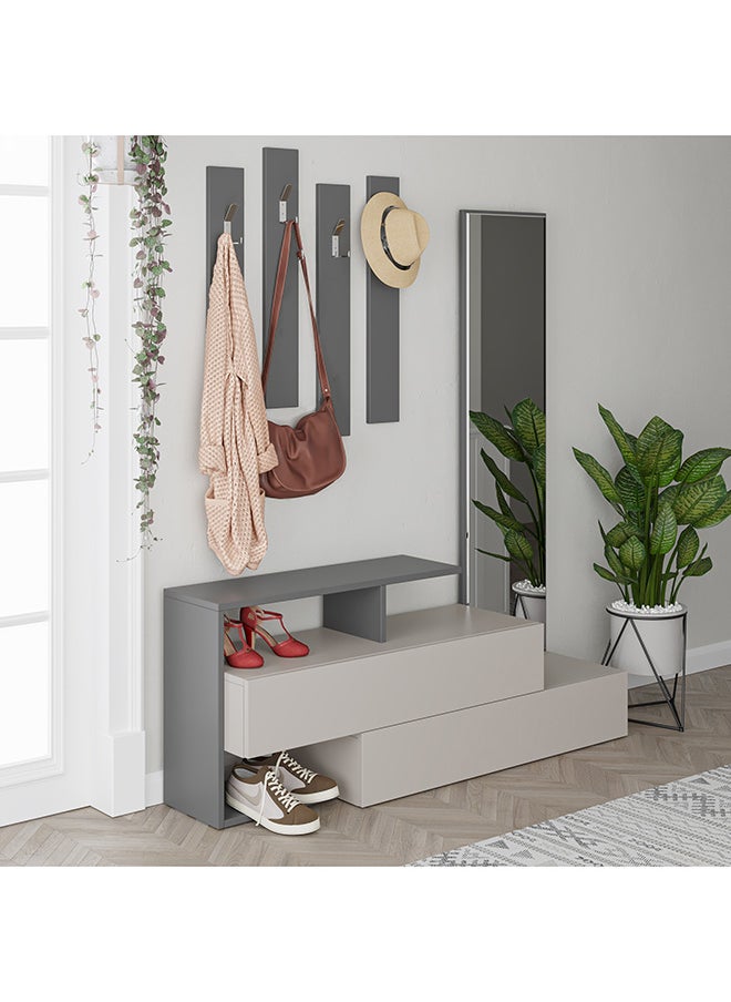 Mourah Home Ramda Hall Stand & Shoe Cabinet - 8 Pairs - Light Mocha/Dark Grey - 2 Years Warranty  - Image 1