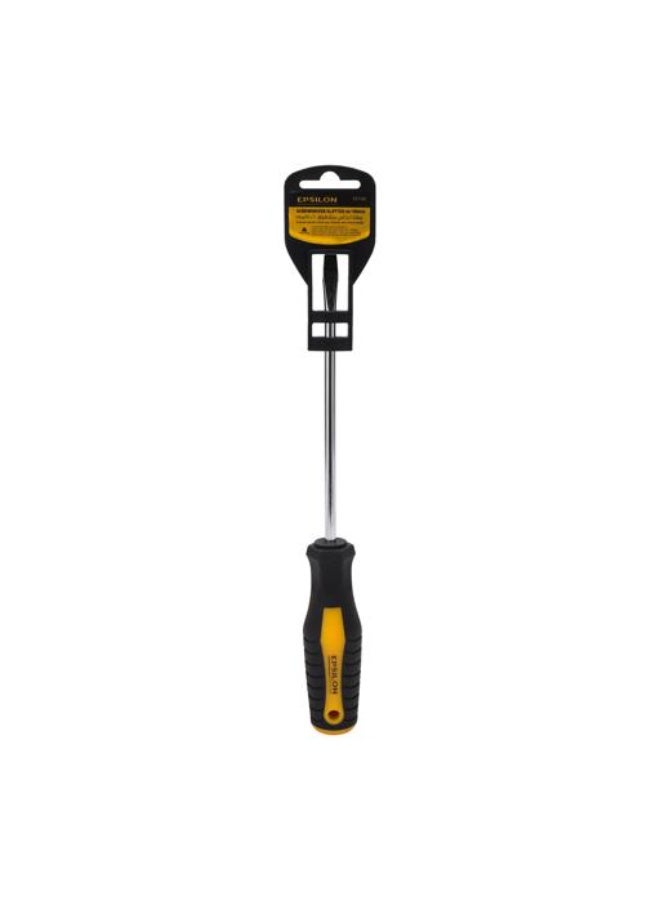 Epsilon Slotted Screwdriver ET1120 - 6 x 150 mm Flat Head Screwdriver with Double Injected Cushion Grip - Heat-Treated Carbon Steel Blade, Corrosion Resistant for DIY, Home, Electrical & Professional Use - Black & Yellow - Image 1