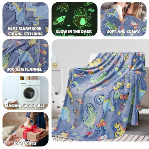 REXEO Glow in The Dark Blanket Dinosaur Gifts Toys for Boys Birthday Gifts for Kids 1 2 3 4 5 6 7 8 9 10 Year Old Kids Blanket Glowing Dinosaur Room Decor Blankets for Toddler - Image 4