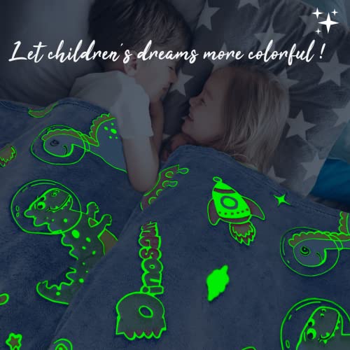 REXEO Glow in The Dark Blanket Dinosaur Gifts Toys for Boys Birthday Gifts for Kids 1 2 3 4 5 6 7 8 9 10 Year Old Kids Blanket Glowing Dinosaur Room Decor Blankets for Toddler - Image 2