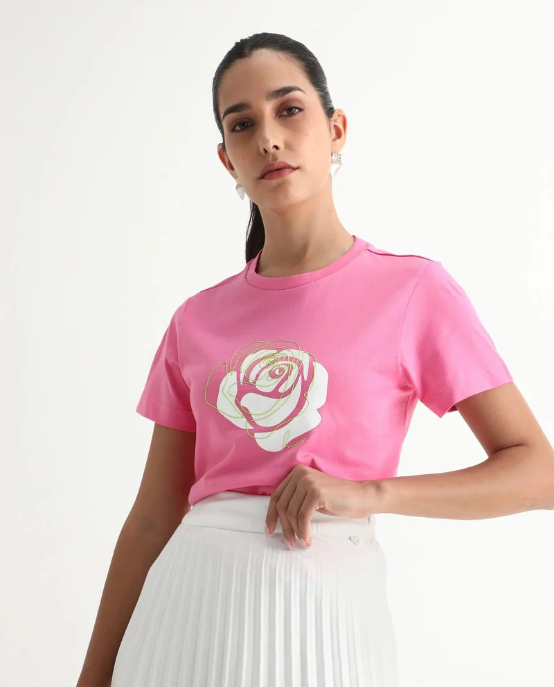 Rareism Women's Floral Print Short Sleeve T-Shirt