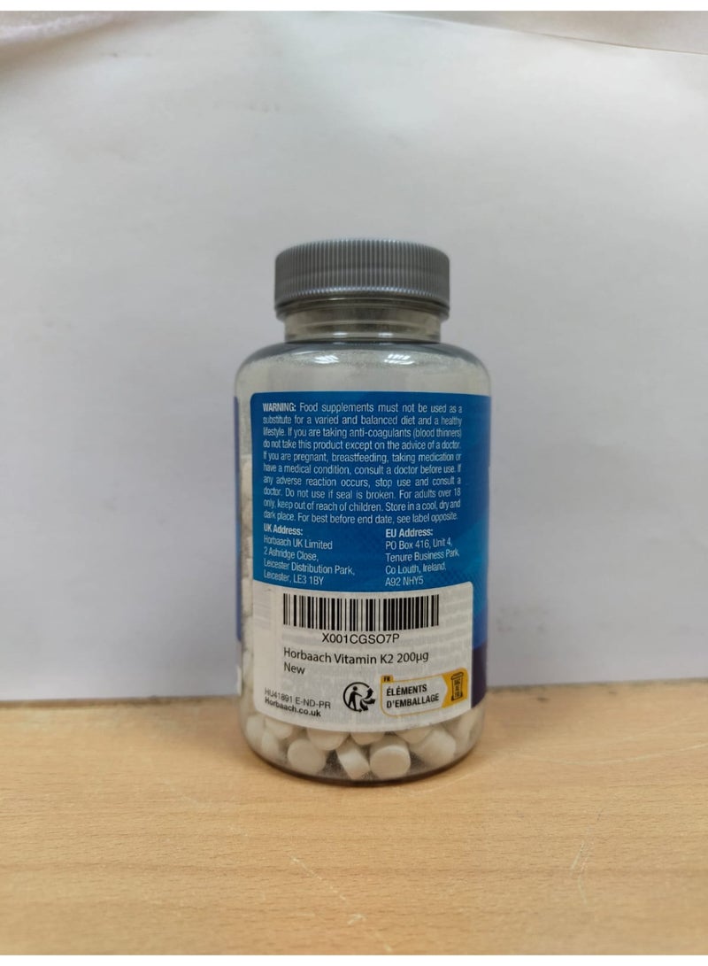 Horbäach Vitamin K2 MK7 200ug | 365 Vegan Tablets | High Strength Menaquinone MK-7 | Supports Bone Health | No Artificial Preservatives - Image 2