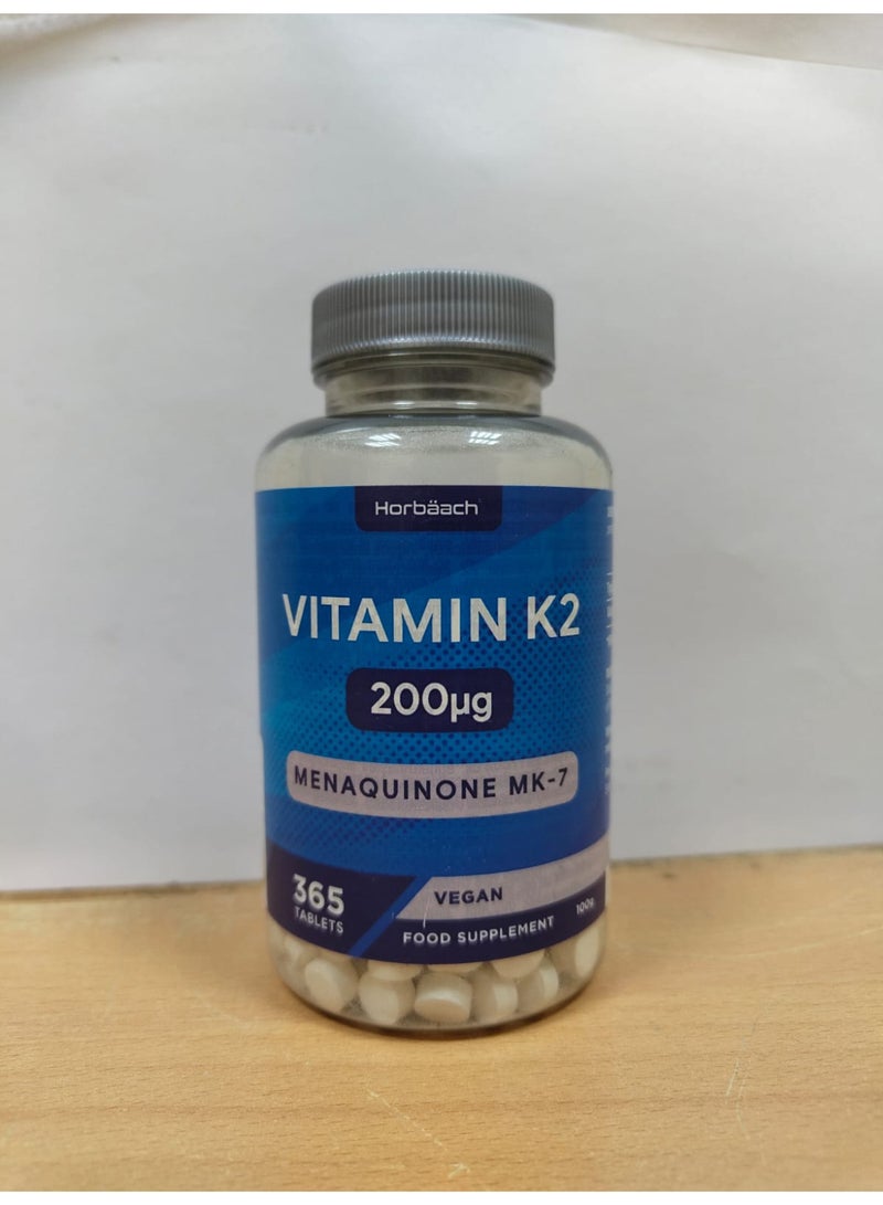Horbäach Vitamin K2 MK7 200ug | 365 Vegan Tablets | High Strength Menaquinone MK-7 | Supports Bone Health | No Artificial Preservatives - Image 1