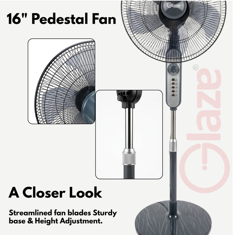 Glaze 16 Inch Stand Fan with Timer 60 Minutes, 4 Speed Control, 5 Blades Powerful Airflow, Adjustable Height, Wide Oscillation, Electric Floor Fan for Home Office Bedroom Cooling with 2 Years Warranty - Image 5