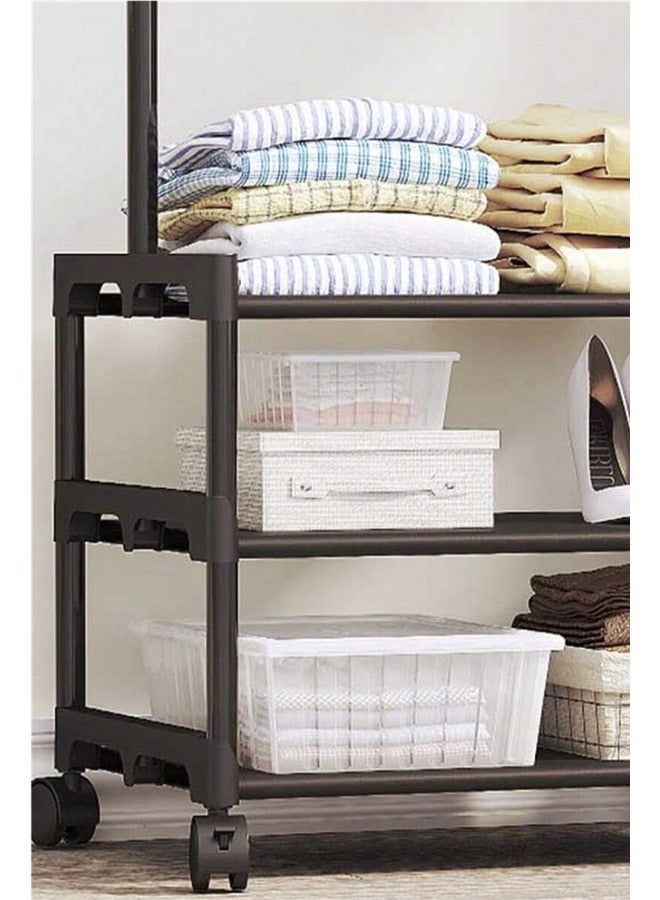 1 Piece Foldable Standing Clothes Organizer for Interior Bedroom and Hallway, 2-Level Shelves, Easy to Raise and Lower Hanging Clothes Rack, Shoe Organizer, Multi-Use  - Image 3