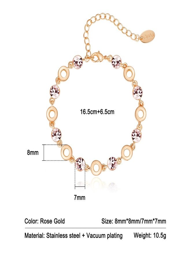 ouxi Light Pink Crystal Bracelets for Women Trendy, OUXi 18K Rose Gold Plated Cubic Zirconia Wedding Tennies Jewelry Bracelets, Dainty Birthstone Hand Chain for Christmas Mother Birthday Valentines Day - Image 2