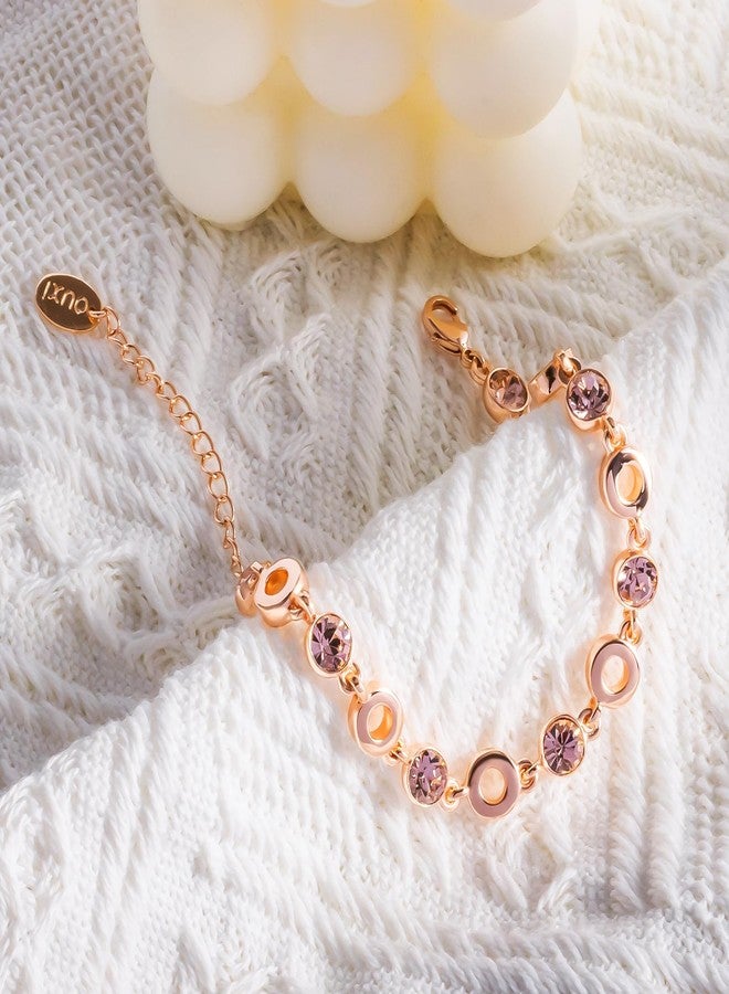 ouxi Light Pink Crystal Bracelets for Women Trendy, OUXi 18K Rose Gold Plated Cubic Zirconia Wedding Tennies Jewelry Bracelets, Dainty Birthstone Hand Chain for Christmas Mother Birthday Valentines Day - Image 3