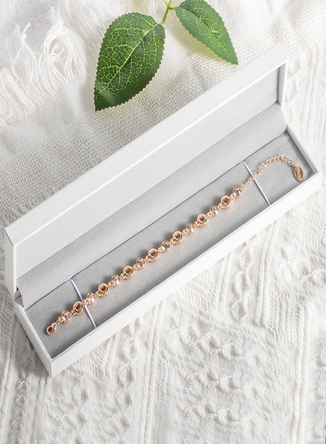 ouxi Light Pink Crystal Bracelets for Women Trendy, OUXi 18K Rose Gold Plated Cubic Zirconia Wedding Tennies Jewelry Bracelets, Dainty Birthstone Hand Chain for Christmas Mother Birthday Valentines Day - Image 4