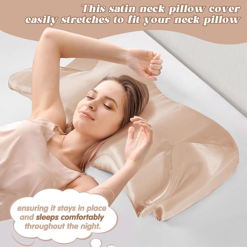 P Pothuiny 2 Pcs Satin Pillowcase for Cervical Pillow, Smooth Neck Pillow Case Cover Silky Soft Contour Cervical Pillow Cover with Zipper (Taupe) - Image 5